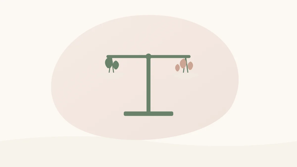 Illustratie van een weegschaal met bladeren als beeld voor het verdelen van een erfenis