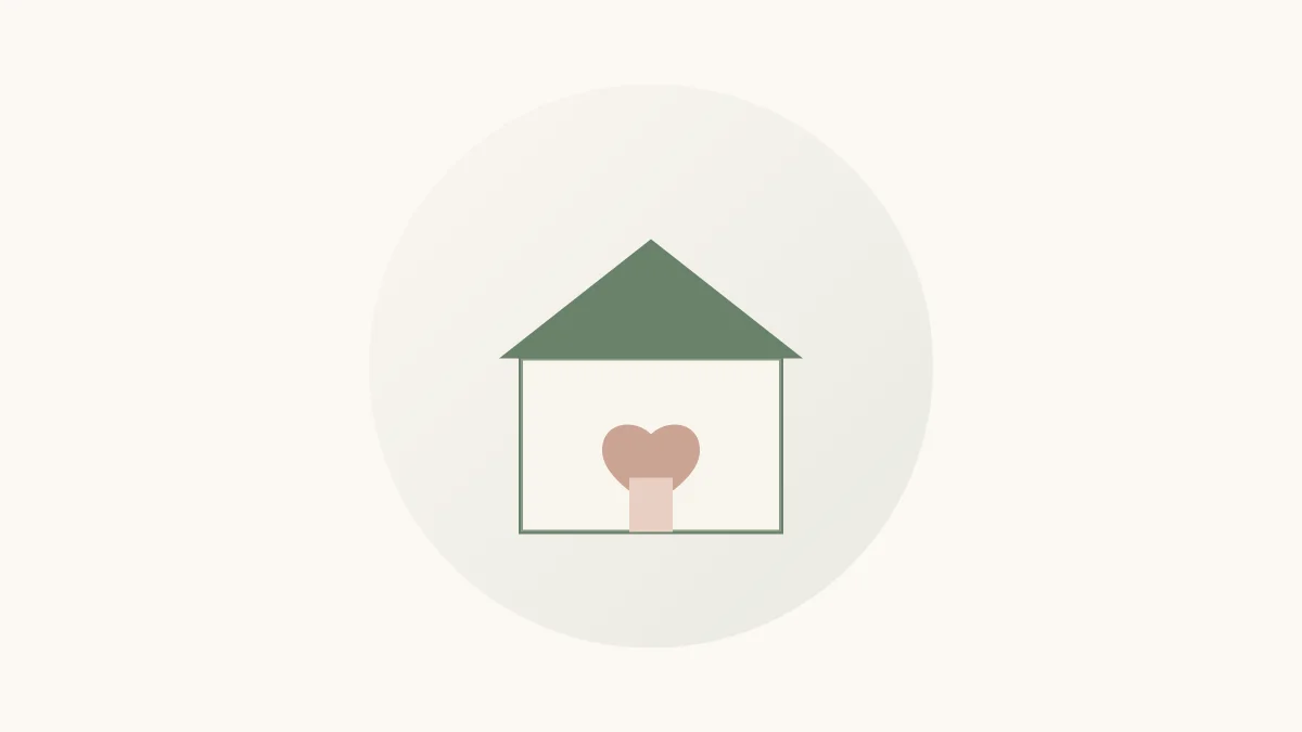 Illustratie van een huisje met een hart erin, symbool voor palliatieve zorg thuis in de eigen, vertrouwde omgeving
