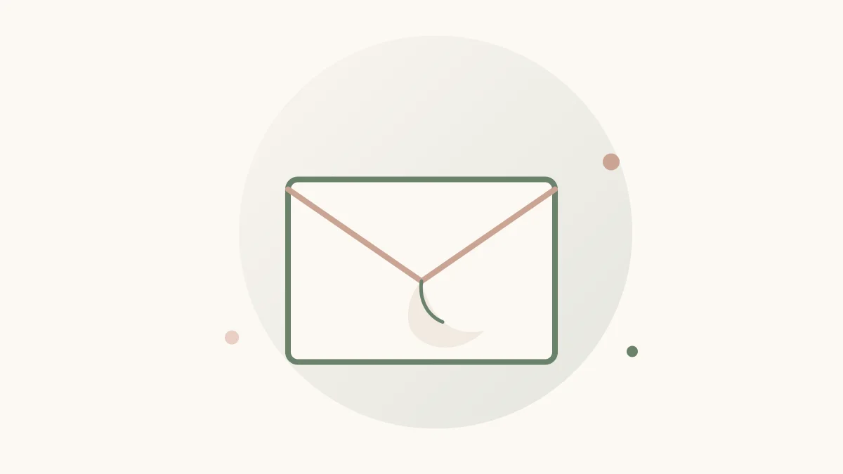 Illustratie van een envelop met een blad als symbool voor een rouwkaart
